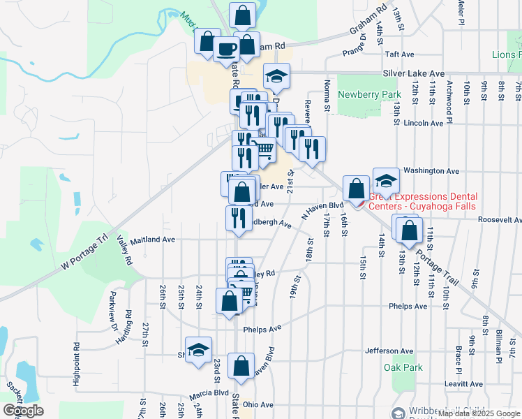 map of restaurants, bars, coffee shops, grocery stores, and more near 2028 Byrd Ave in Cuyahoga Falls