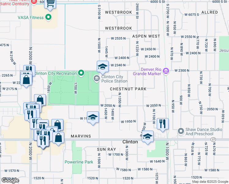 map of restaurants, bars, coffee shops, grocery stores, and more near 2161 1410 West in Clinton