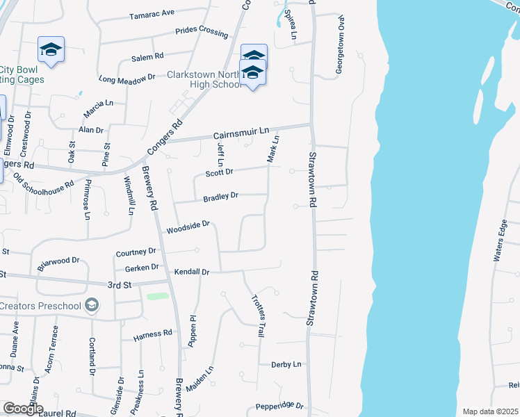 map of restaurants, bars, coffee shops, grocery stores, and more near 2 Deerfoot Lane in New City