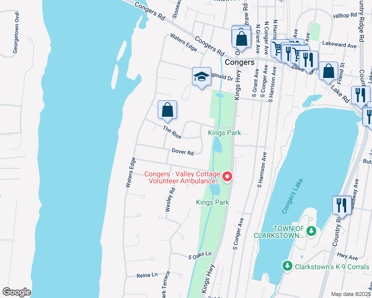 map of restaurants, bars, coffee shops, grocery stores, and more near 25 Dover Road in Congers