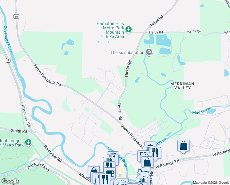 map of restaurants, bars, coffee shops, grocery stores, and more near 1745 Hampton Knoll Drive in Akron