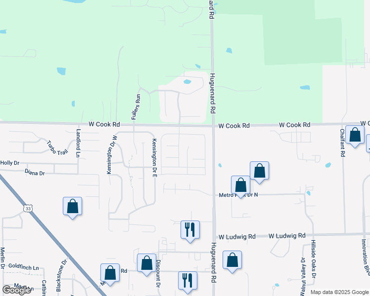 map of restaurants, bars, coffee shops, grocery stores, and more near 7252 Turnstone Boulevard in Fort Wayne
