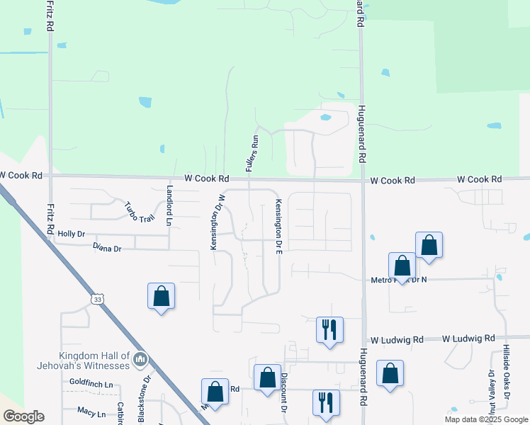 map of restaurants, bars, coffee shops, grocery stores, and more near 7216 Wimberly Crossing in Fort Wayne