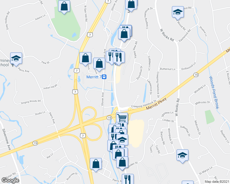 map of restaurants, bars, coffee shops, grocery stores, and more near 404 Main Avenue in Norwalk