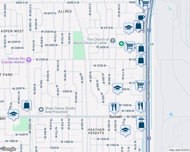 map of restaurants, bars, coffee shops, grocery stores, and more near 422 West 2125 North in Sunset
