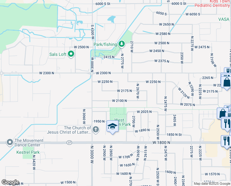 map of restaurants, bars, coffee shops, grocery stores, and more near 2823 West 2175 North in Clinton