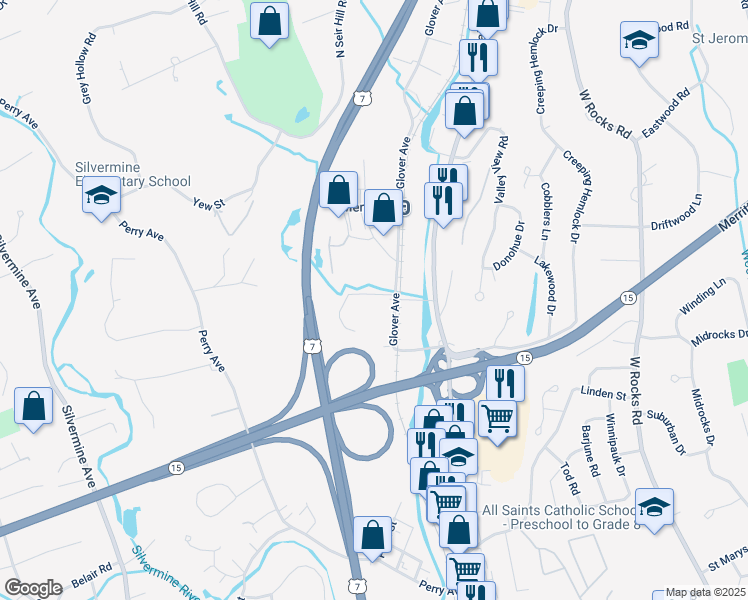 map of restaurants, bars, coffee shops, grocery stores, and more near 901 Main Avenue in Norwalk