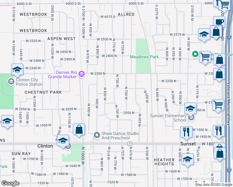 map of restaurants, bars, coffee shops, grocery stores, and more near 2144 North 750 West in Clinton