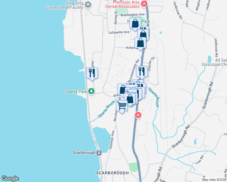 map of restaurants, bars, coffee shops, grocery stores, and more near 27 Liberty Street in Ossining