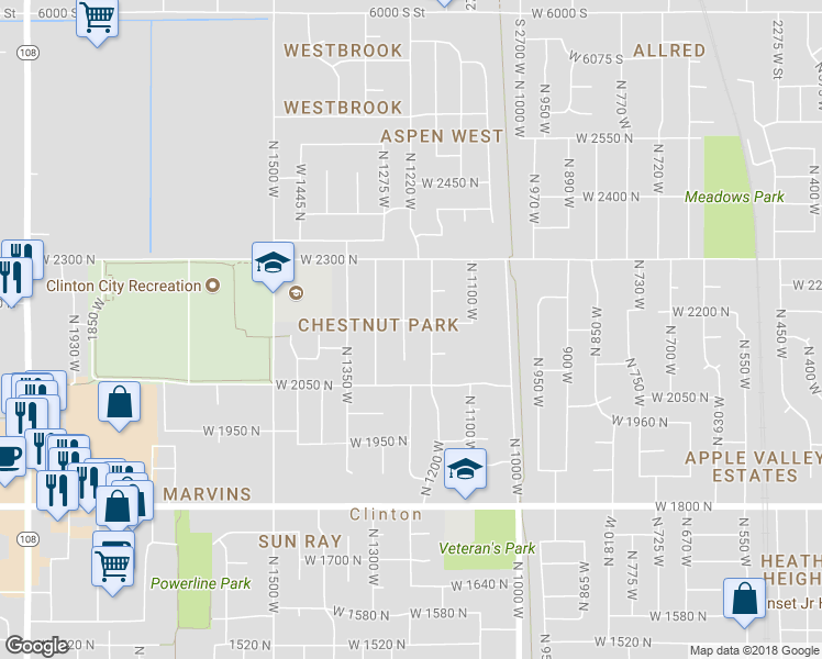 map of restaurants, bars, coffee shops, grocery stores, and more near 1233 West 2175 North in Clinton
