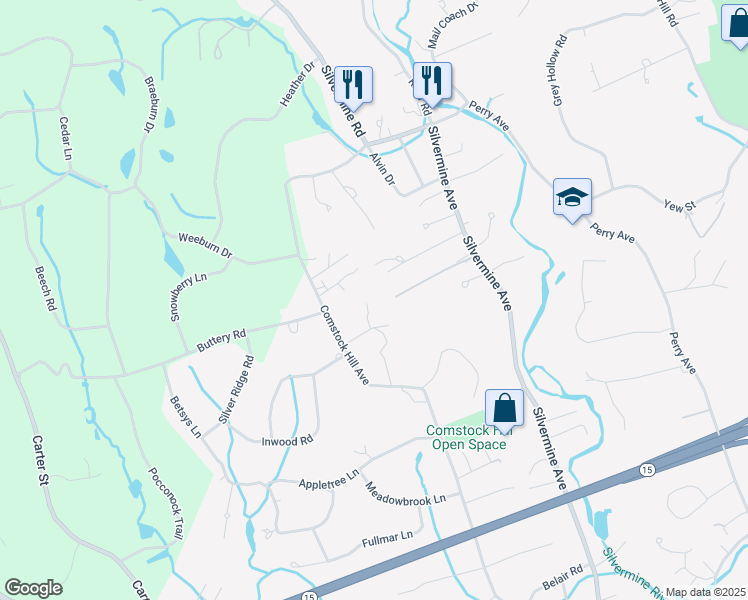 map of restaurants, bars, coffee shops, grocery stores, and more near 96 Comstock Hill Avenue in Norwalk