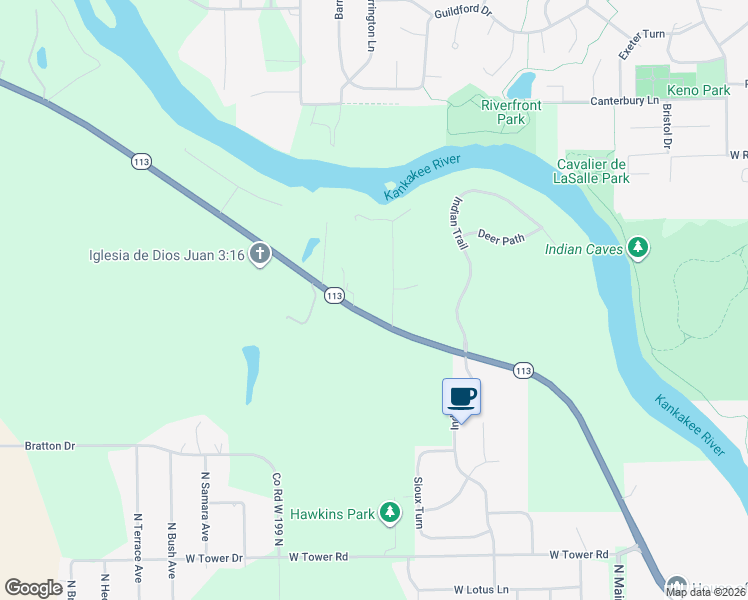 map of restaurants, bars, coffee shops, grocery stores, and more near 1810 North 1500W Road in Kankakee