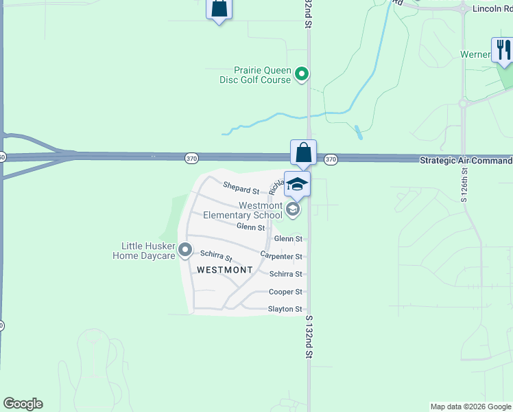 map of restaurants, bars, coffee shops, grocery stores, and more near 13310 Grissom Street in Omaha