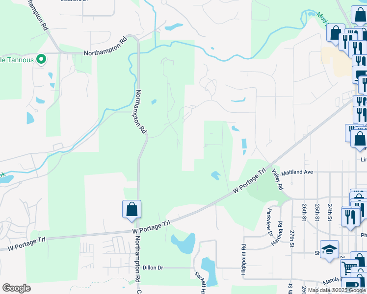 map of restaurants, bars, coffee shops, grocery stores, and more near 578 Meredith Lane in Cuyahoga Falls