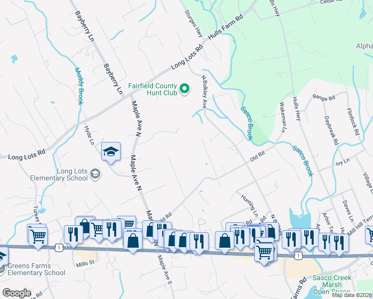 map of restaurants, bars, coffee shops, grocery stores, and more near 10 Forest Drive in Westport