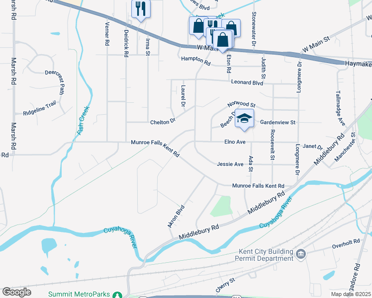map of restaurants, bars, coffee shops, grocery stores, and more near 1260 Elno Avenue in Kent
