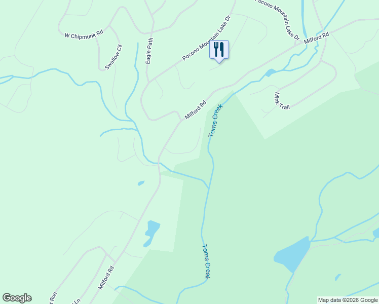map of restaurants, bars, coffee shops, grocery stores, and more near 241-245 Raccoon Court in Bushkill
