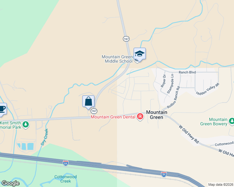 map of restaurants, bars, coffee shops, grocery stores, and more near 4950 West Old Highway Road in Morgan