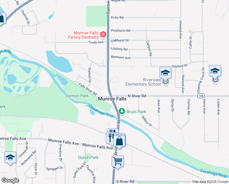 map of restaurants, bars, coffee shops, grocery stores, and more near in Munroe Falls