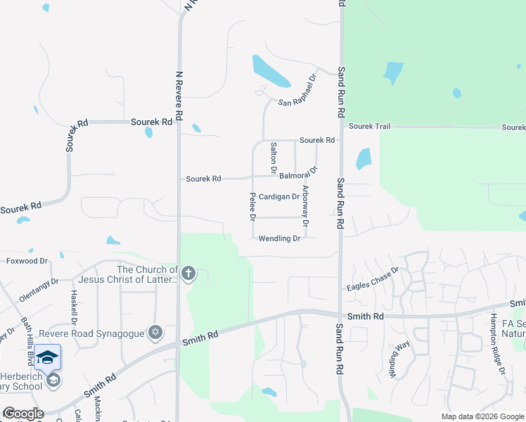 map of restaurants, bars, coffee shops, grocery stores, and more near 2525 Londonderry Drive in Akron
