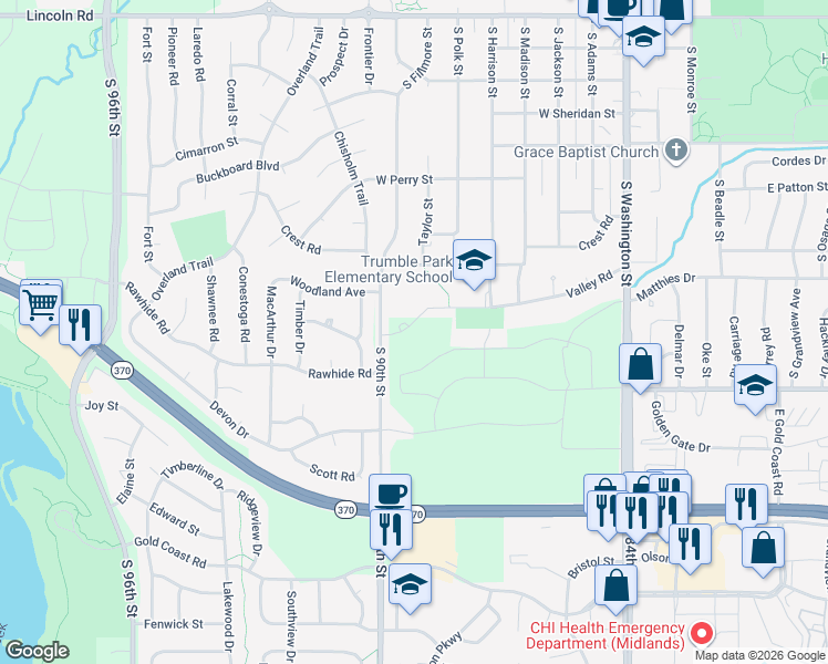 map of restaurants, bars, coffee shops, grocery stores, and more near 11196 South 90th Street in Papillion