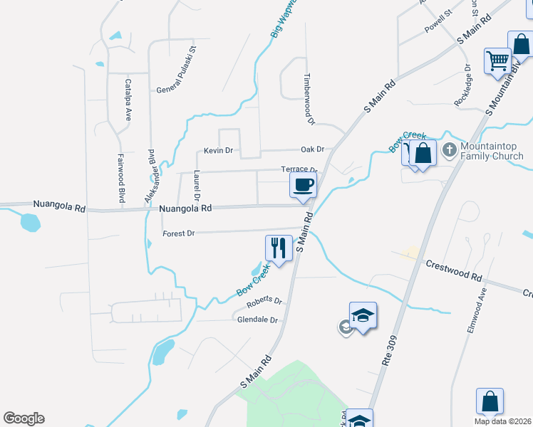map of restaurants, bars, coffee shops, grocery stores, and more near 7 Forest Drive in Mountain Top