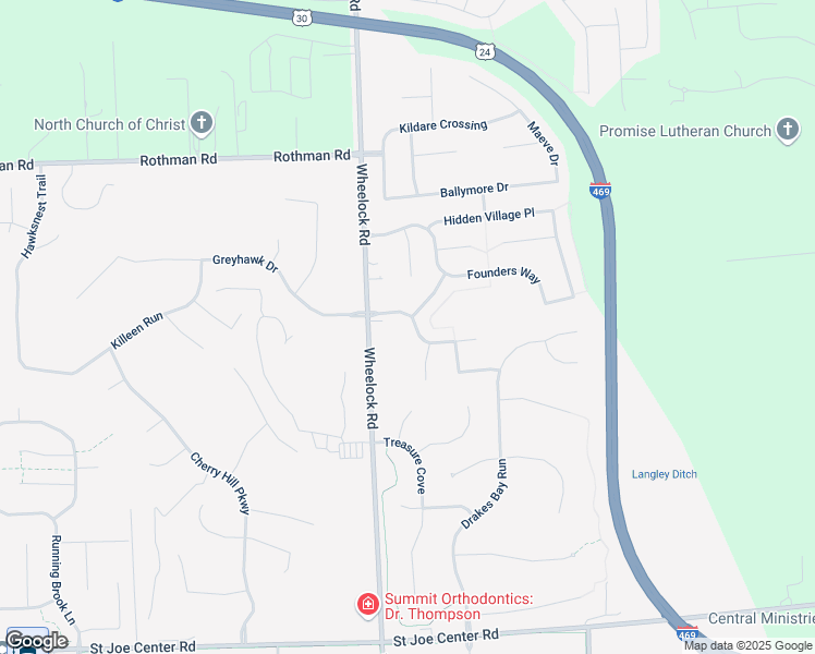 map of restaurants, bars, coffee shops, grocery stores, and more near 9412 Greyhawk Drive in Fort Wayne