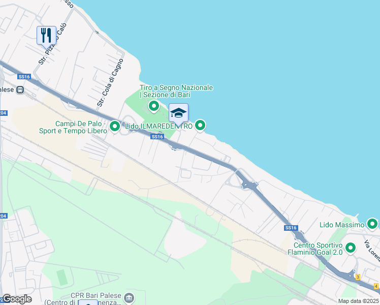 map of restaurants, bars, coffee shops, grocery stores, and more near 2 Strada Rurale Mammagnora in Bari
