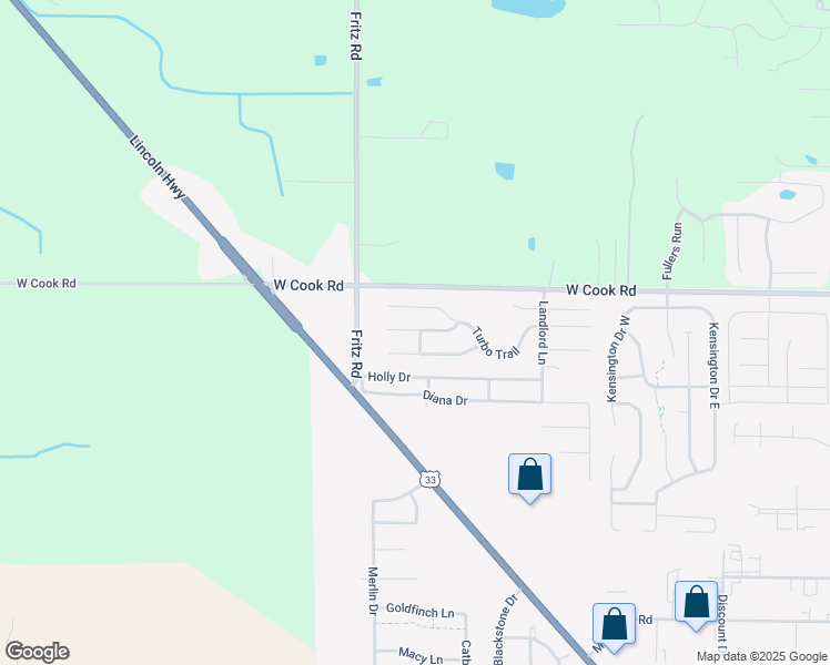 map of restaurants, bars, coffee shops, grocery stores, and more near 5207 Riding Pass in Fort Wayne