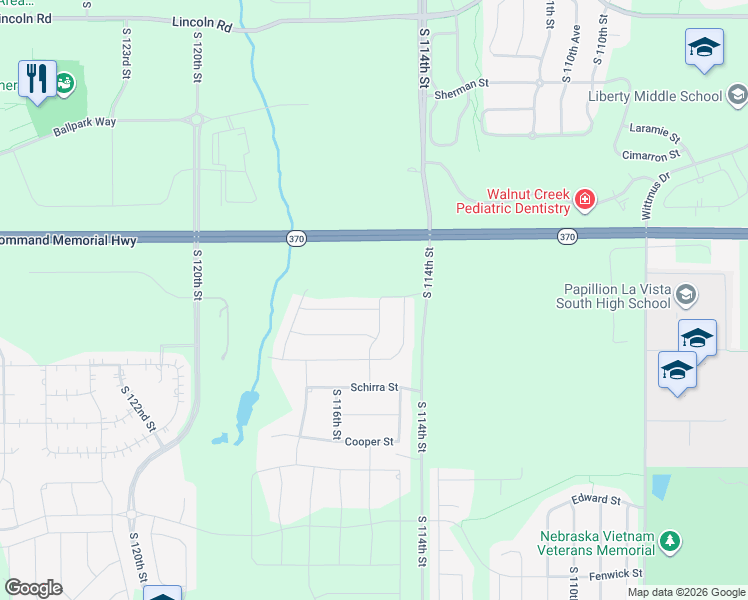 map of restaurants, bars, coffee shops, grocery stores, and more near 11503 Shepard Street in Papillion
