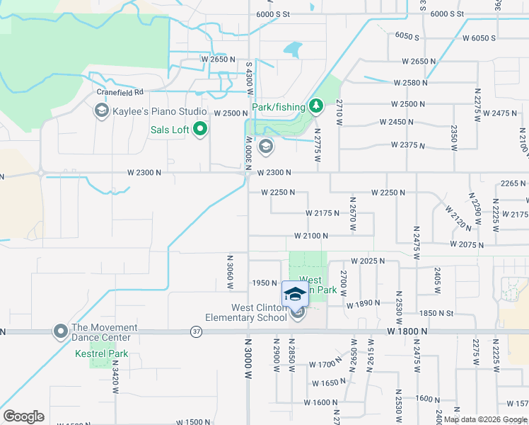 map of restaurants, bars, coffee shops, grocery stores, and more near 2177 North 2930 West in Clinton