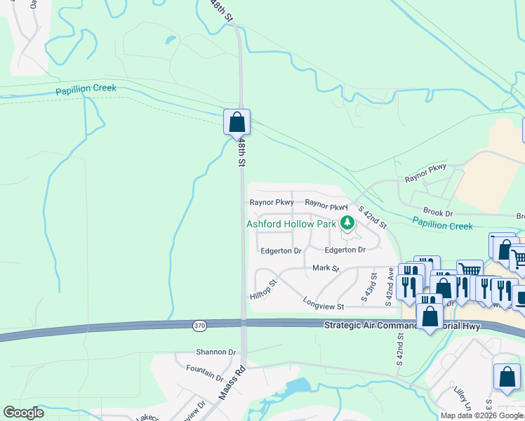 map of restaurants, bars, coffee shops, grocery stores, and more near 11306 South 47th Street in Papillion