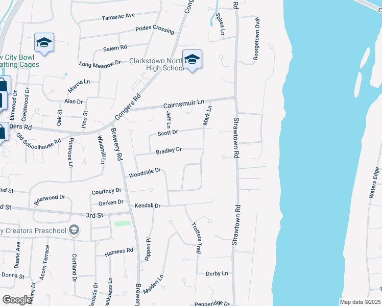 map of restaurants, bars, coffee shops, grocery stores, and more near 2 Deerfoot Lane in New City