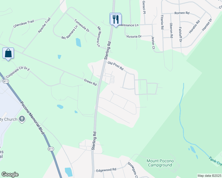 map of restaurants, bars, coffee shops, grocery stores, and more near 3113 Evergreen Circle in Tobyhanna
