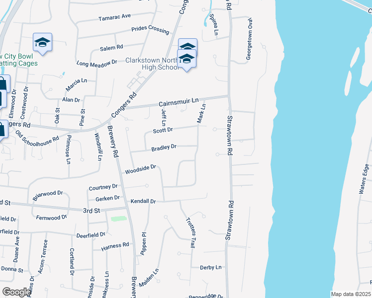 map of restaurants, bars, coffee shops, grocery stores, and more near 1 Bradley Drive in New City