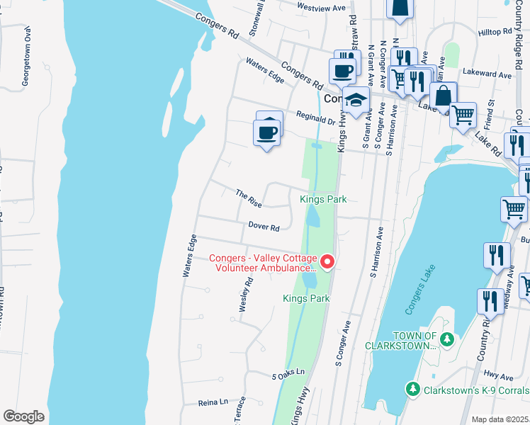 map of restaurants, bars, coffee shops, grocery stores, and more near 25 Dover Road in Congers