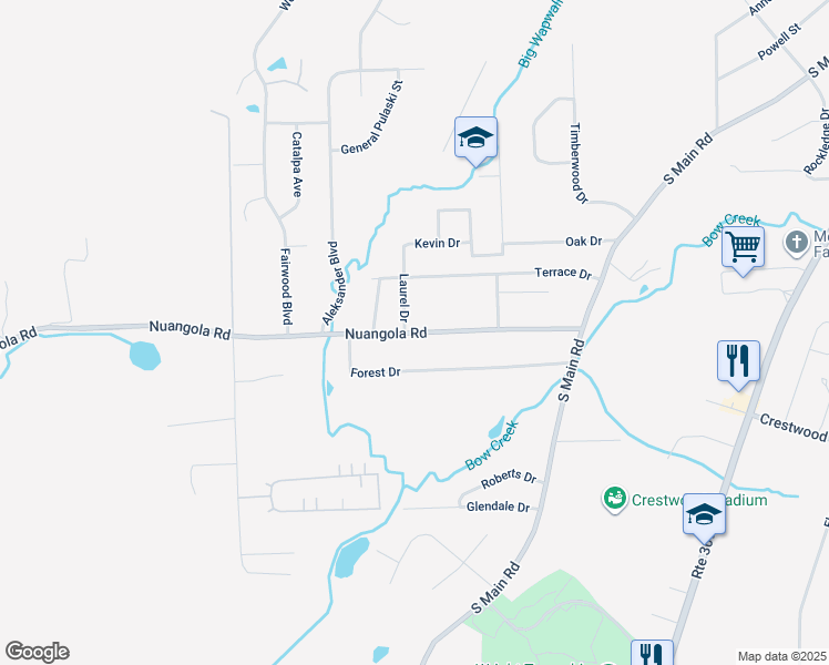 map of restaurants, bars, coffee shops, grocery stores, and more near Nuangola Road in Mountain Top