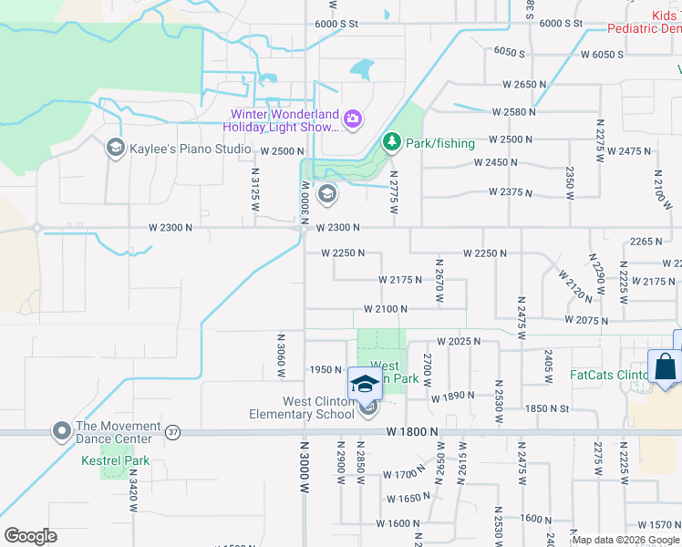map of restaurants, bars, coffee shops, grocery stores, and more near 2877 West 2175 North in Clinton