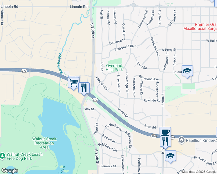 map of restaurants, bars, coffee shops, grocery stores, and more near 1106 Marshall Circle in Papillion