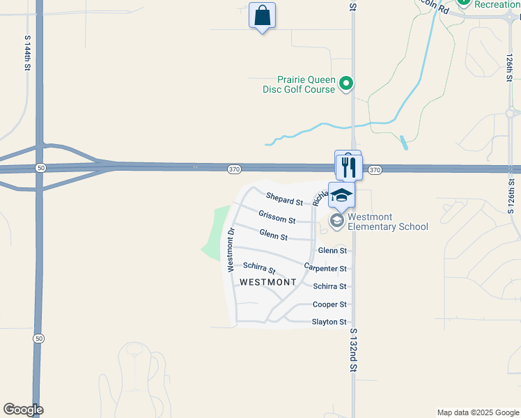 map of restaurants, bars, coffee shops, grocery stores, and more near 13510 Grissom Street in Omaha