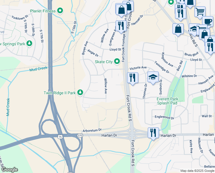 map of restaurants, bars, coffee shops, grocery stores, and more near 1502 Fort Crook Road South in Bellevue