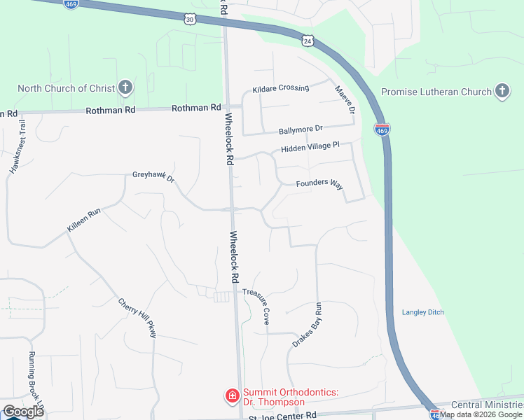 map of restaurants, bars, coffee shops, grocery stores, and more near 6734 Cherbourg Drive in Fort Wayne