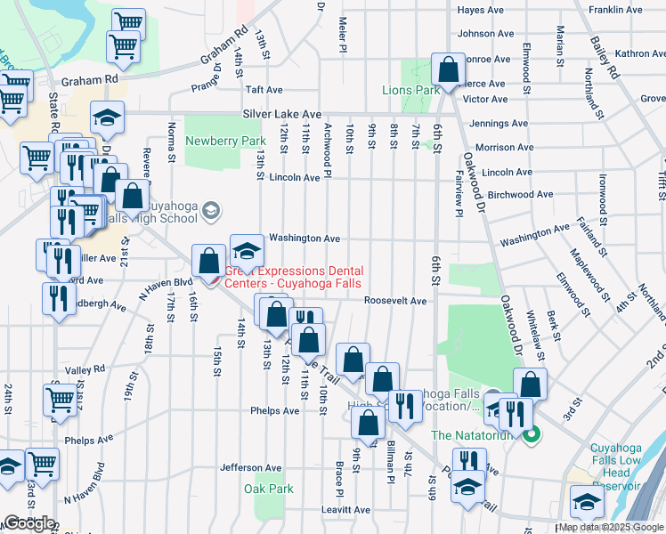 map of restaurants, bars, coffee shops, grocery stores, and more near 2611 Archwood Place in Cuyahoga Falls
