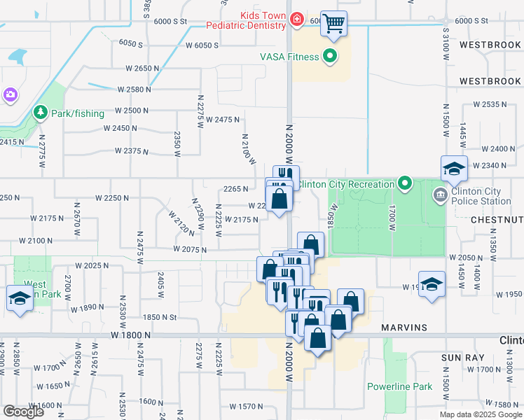 map of restaurants, bars, coffee shops, grocery stores, and more near 2083 West 2220 North in Clinton