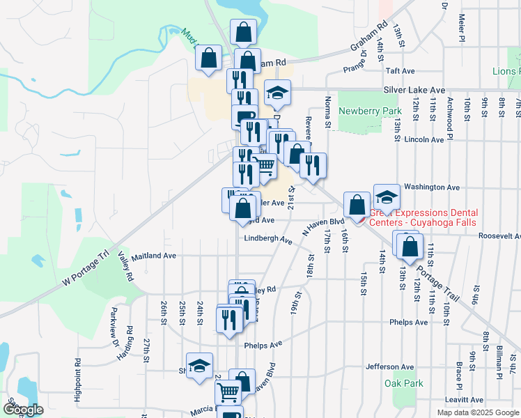 map of restaurants, bars, coffee shops, grocery stores, and more near 2028 Byrd Avenue in Cuyahoga Falls