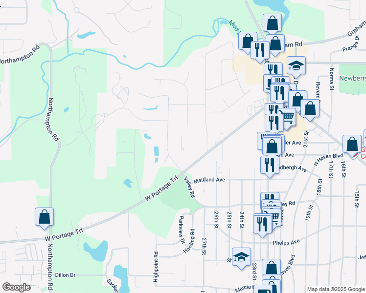 map of restaurants, bars, coffee shops, grocery stores, and more near 267 Portage Trail Extension West in Cuyahoga Falls