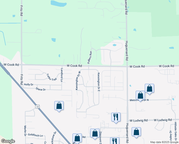 map of restaurants, bars, coffee shops, grocery stores, and more near 4518 Walkers Ridge in Fort Wayne