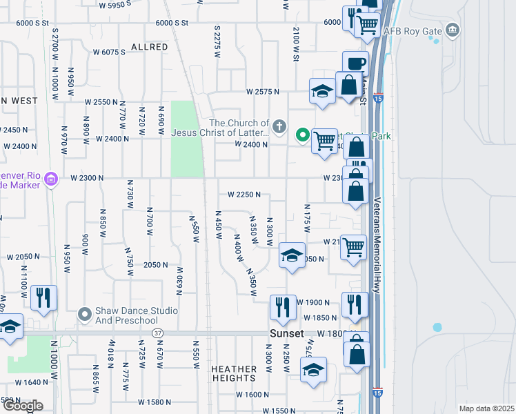 map of restaurants, bars, coffee shops, grocery stores, and more near 312 West 2250 North in Sunset