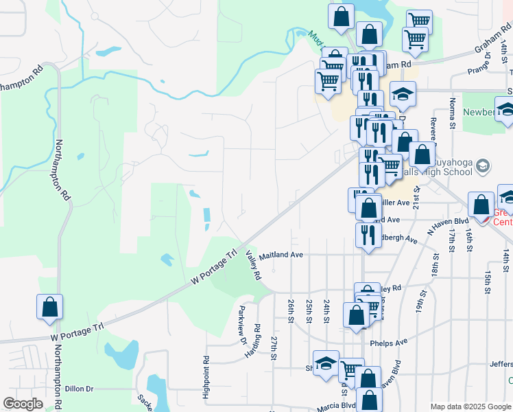 map of restaurants, bars, coffee shops, grocery stores, and more near 2748 Cedar Hill Road in Cuyahoga Falls