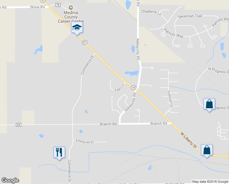 map of restaurants, bars, coffee shops, grocery stores, and more near 364 Eden Lane in Medina